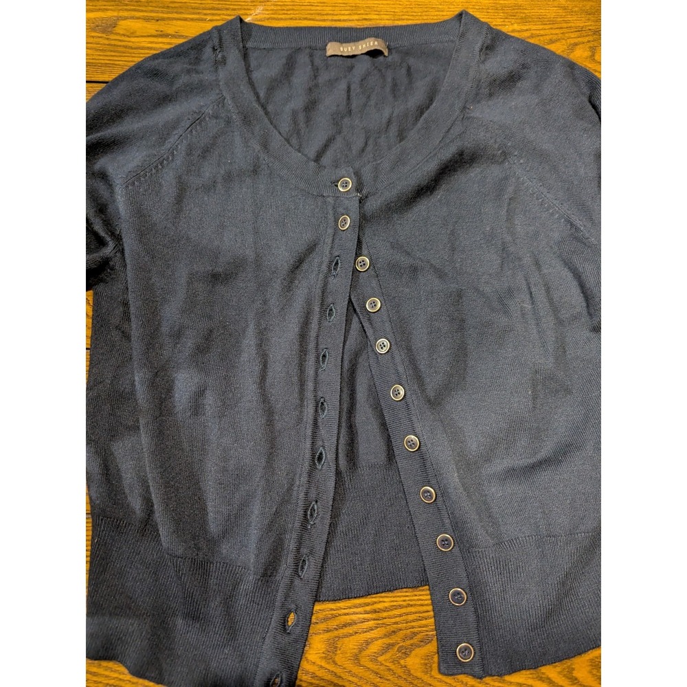 Suzy Shier Women's Button Front 3/4 Sleeve Cardigan DARK Blue Navy Size L